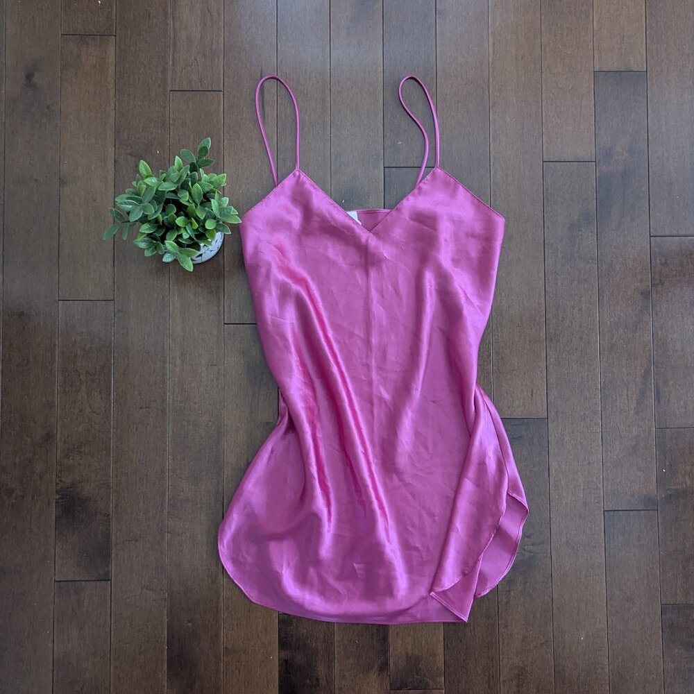 HOT PINK SILKY SATIN VINTAGE SLIP DRESS